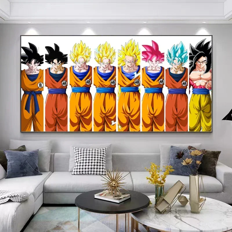 Pintura colgante de DragonBall, Super Saiyan, Son Goku, Vegeta, lienzo decorativo, sala de estar, Fondo de dormitorio, murales