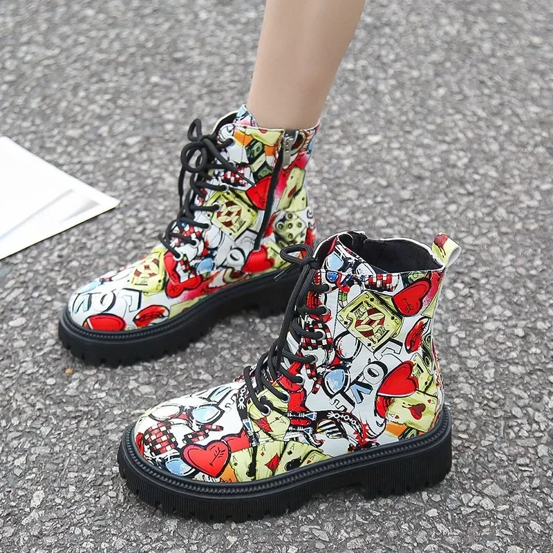 

Skull Head Printed Short Boots Women's 2026 Autumn Winter New Halloween Personalized Trend 3D Printed Work Boots Casual Shoes