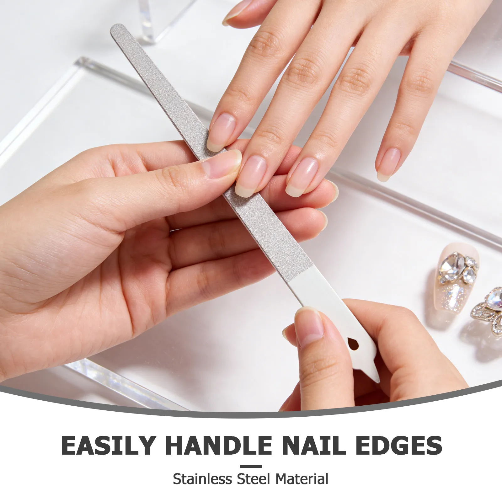 6Pcs Double-Sided Metal Nail Files Stainless Steel Fingernail File Buffer Pointed Tip Nail Care Salon Pedicure Home 20Cm