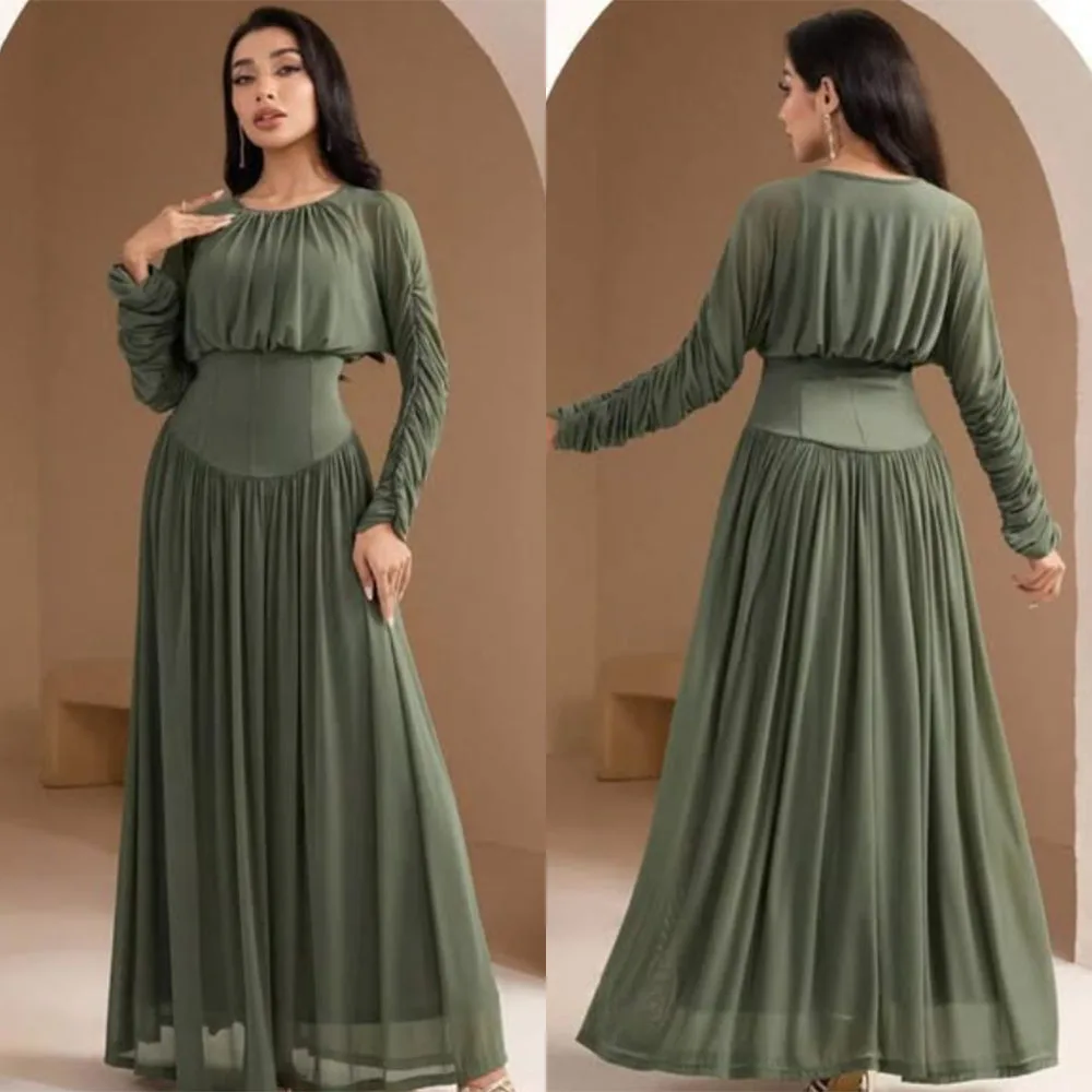 

High Quality Customized O-neck Ankle Length Pleat Vestidos Elegantes Para Mujer Para Una Boda Kleider Damen Elegant فساتين حفلات