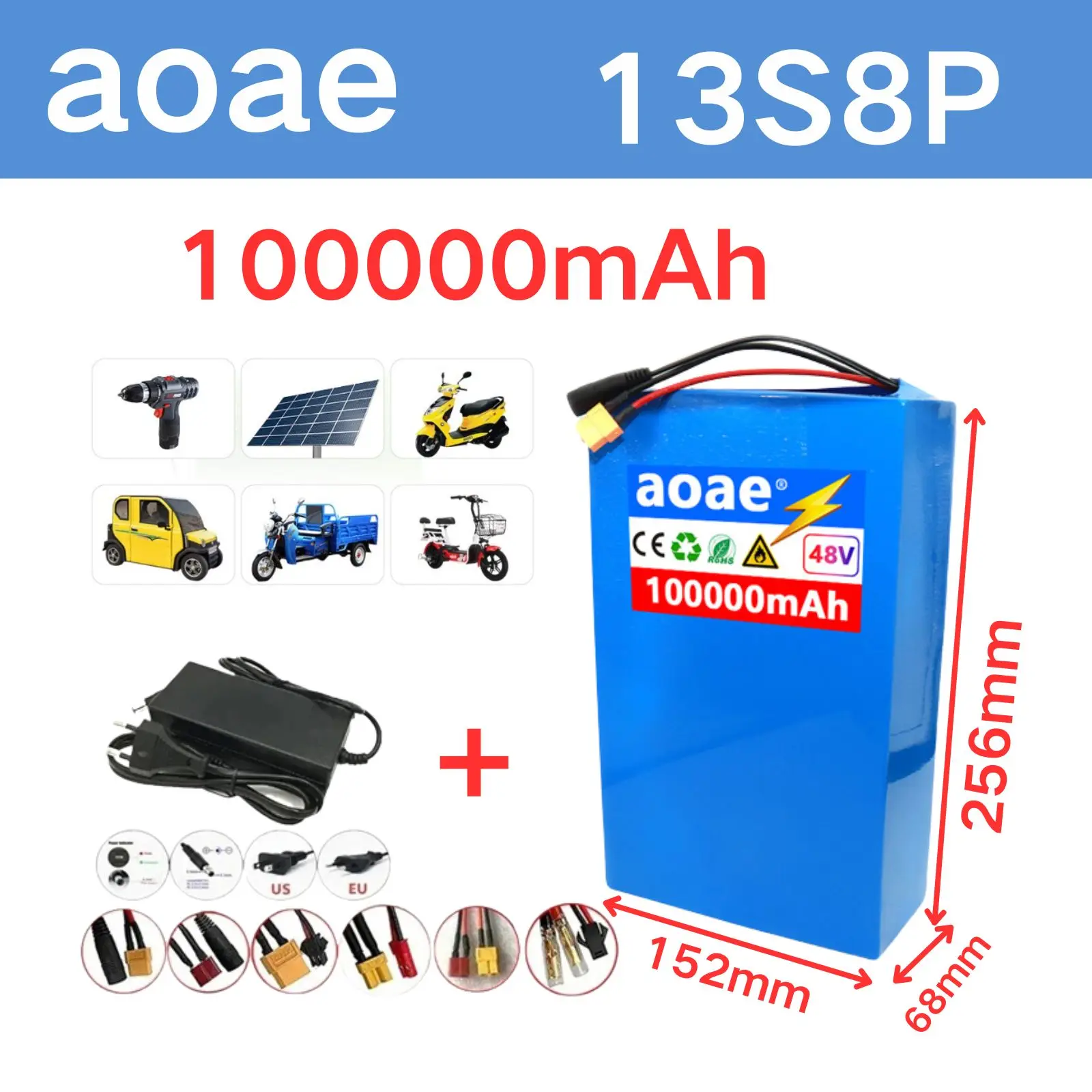 

Новый литий-ионный аккумулятор 48В 25Ач 100Ач 13S5P 21700 с двигателем 0-1500Вт и встроенной BMS, перезаряжаемый, для рынков ЕС/США