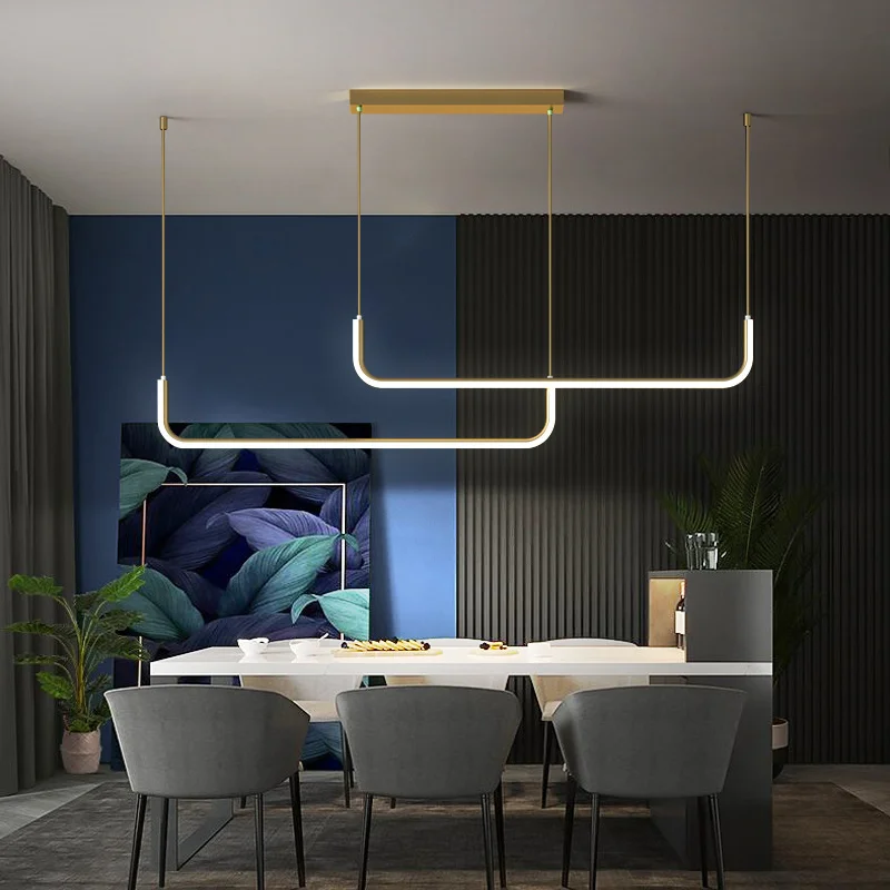 Modern Led Pendant Light For Restaurant Kitchen Island Minimalist Design Indoor Lighting Decorate Black Line Hanging Chandelier