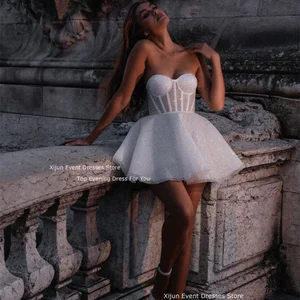 Xijun beschichtet mit ärmellosen Glitzer, Tüll, kurze, Mini-Brautkleider, Ballkleider, Lieber, Brautgewänder 8 Hauptverkäufe kurze Show -Party -Kleider - №5