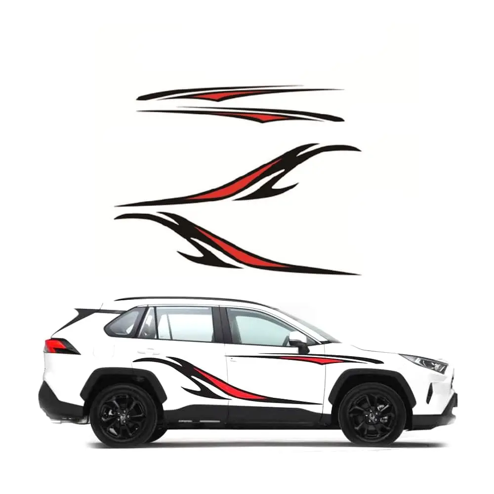 

Black & Red Stripe Decals Car SUV Side Body Decoration Graphic Vinyl Sticker Kit