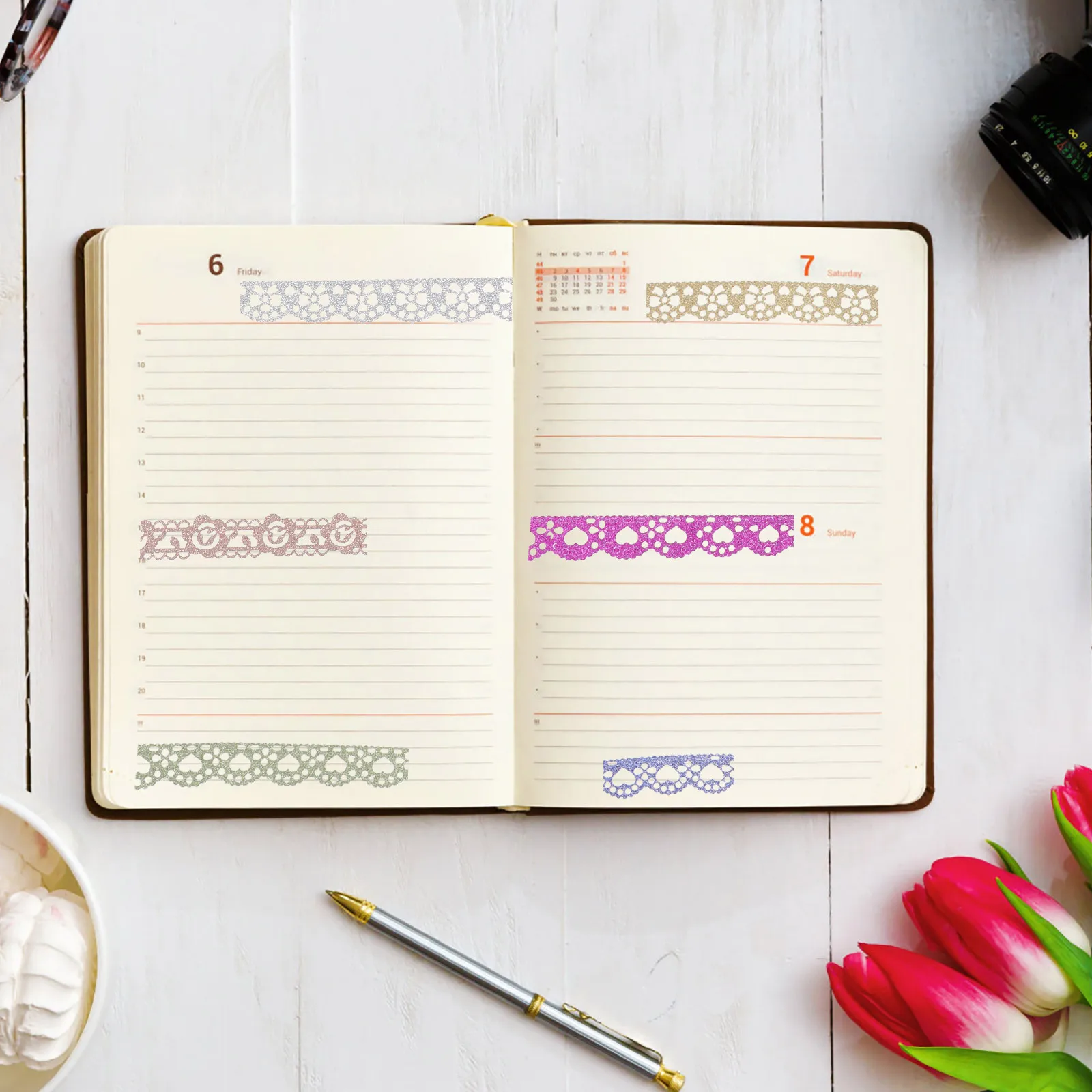 

7 Rolls Decorative Glitter Tape Hollow Out Lace Tape for Scrapbooking Diary Ornaments Art Craft Glittery DIY Accessories