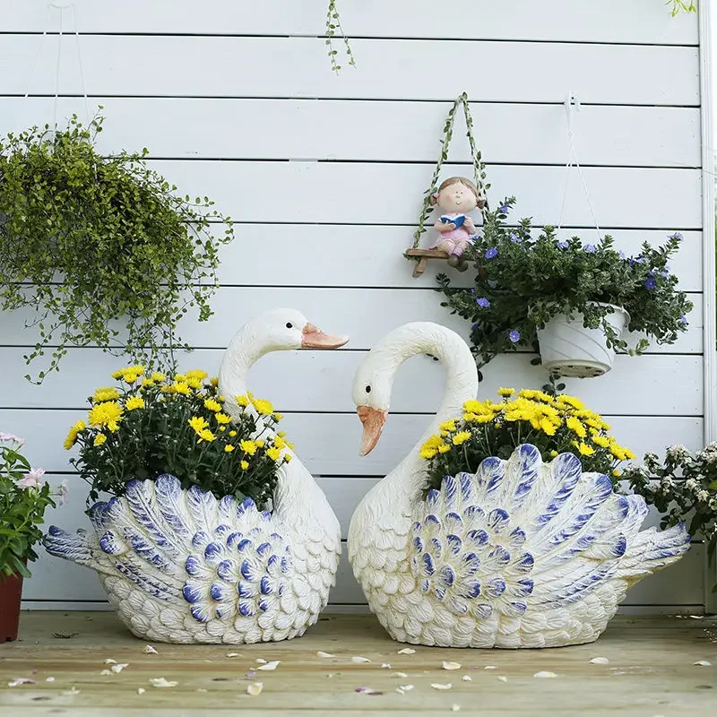 Outdoor Garden Simulation Animal Ornaments Villa Courtyard Swan Flower Pot Large Landscape Landscaping Farmhouse Decorations