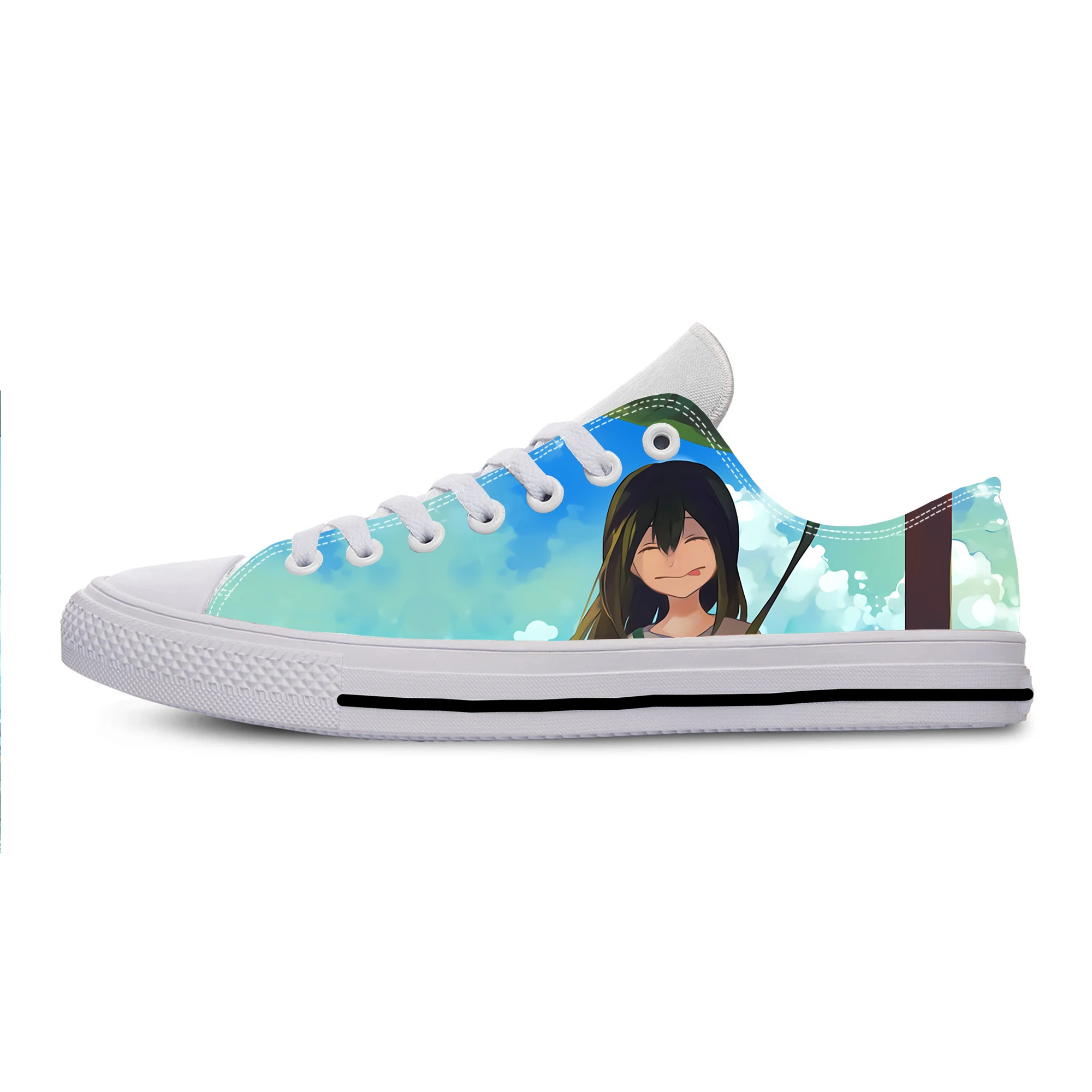 Sepatu Kasual Froppy Asui Tsuyu Anime Manga My Hero Academia Musim Panas Sneakers Pria Wanita Bersirkulasi Sepatu Papan Ringan Atasan Rendah