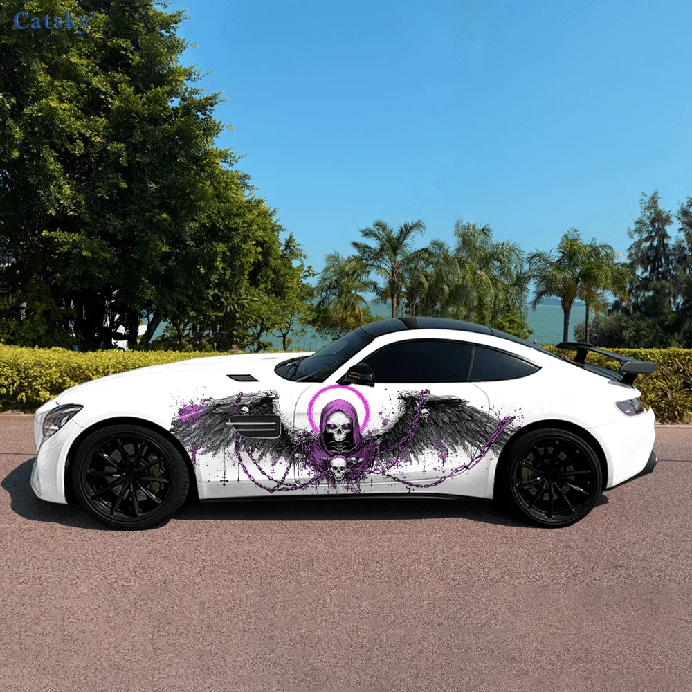 

Purple Skeleton Winged Chain Car Vinyl Wraps Decal Self-adhesive PVC Sticker Suitable for Trucks SUV Decor Auto Accessories Gift