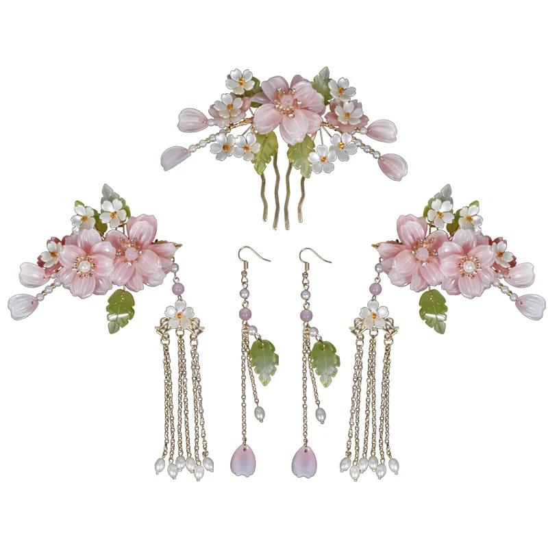 Chinese Hanfu Hair Accessories Set Vintage Wedding Headpiece For Women Long Tassel Pearl Hair Clip Classic Hanfu Hair Jewelry