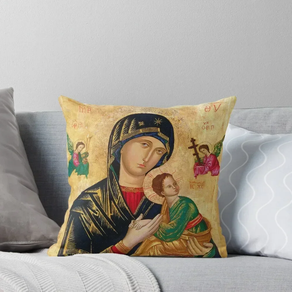 Our Lady of Perpetual Help, Russian orthodox icon, Madonna and Child, Virgin Mary Throw Pillow Sofa Cover Sitting Cushion pillow