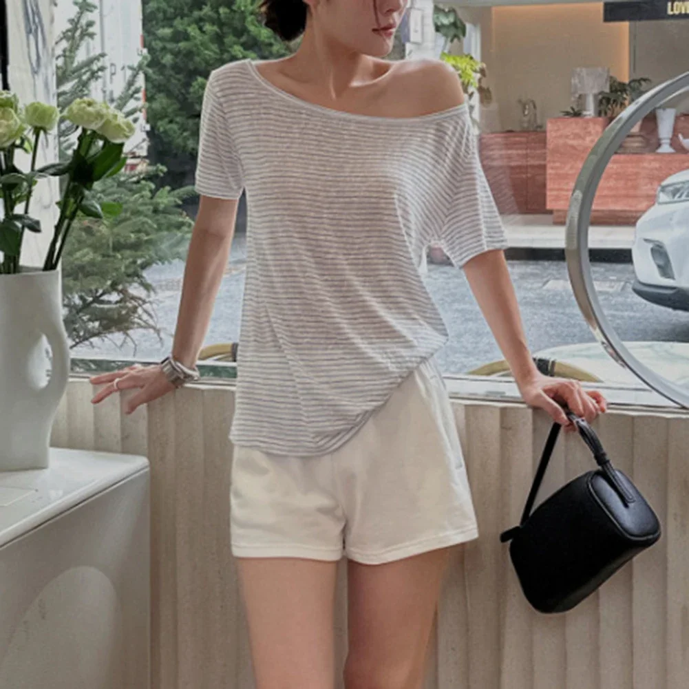 Zupełnie nowy stan Casual Top Regularna długość Lekko rozciągliwa tkanina Odpowiednia na wiosnę Zupełnie nowa letnia koszulka