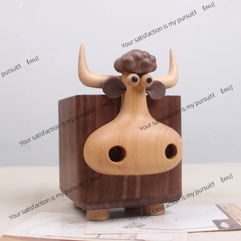 Black walnut calf storage box solid wood large-capacity pen holder creative wooden gift desktop multi-functional ornament