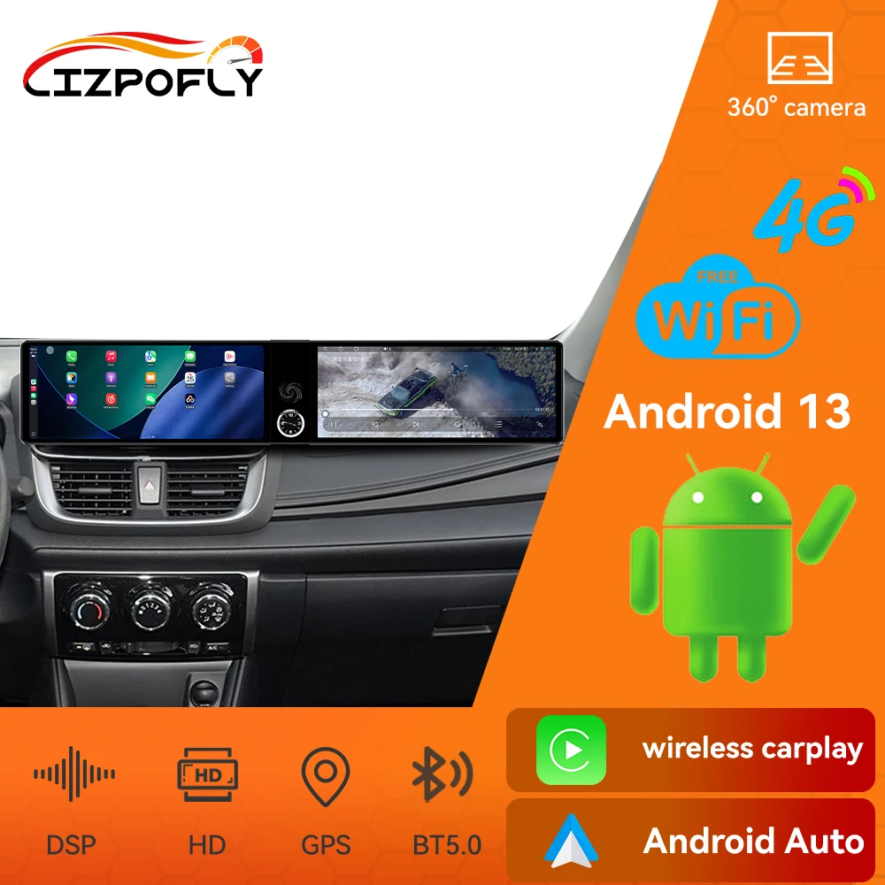 

Автомобильный радиоприемник с двойным экраном 12,3 дюйма для Toyota Yaris L/Yaris L Enjoy/Vios/Vios FS 2017-2021 CarPlay Android мультимедийный видеоплеер