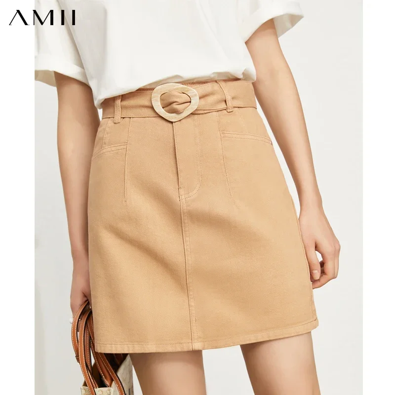 Amii Minimalism Summer Women's Skirts High Waist Sashes Denim Skirts 2021 New Casual Aline Jeans Mini Skirts For Women 12040149