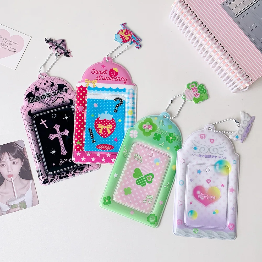 Porte-cartes Sweet Girl Cartoon Heart Hollow 3 pouces, étui pour cartes photo Kpop, pochette pour carte de transport