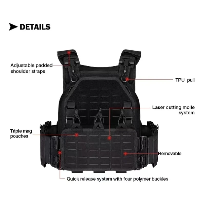 YAKEDA Tactical Vest 6094 Fast detachable light laser cut outdoor hunting black gear carry vest of high quality 1000d nylon