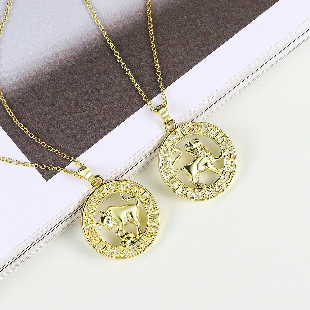 12 Constellations Necklace For Women Horoscope Zodiac Sign Aries Leo Gold Color Pendant Choker Chain Friend Gift Jewelry N534