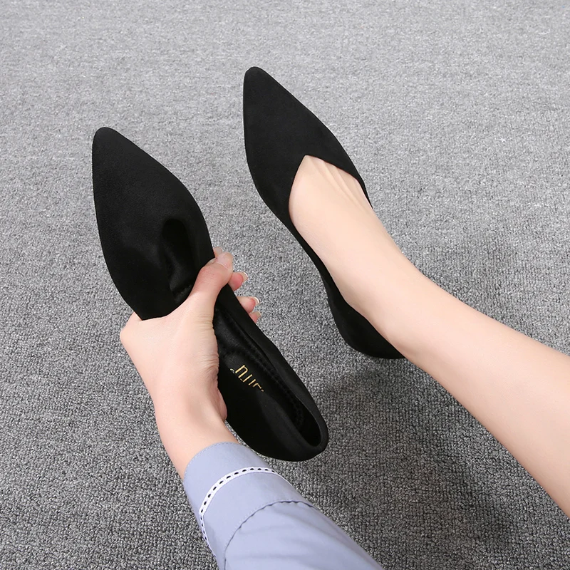 Women Flats Working Flat Shoes Black Blue Pointed Toe Slip on Soft Sole Large Size 43 44 45 46 Small Size Girl\'s Shoes 31 32 33