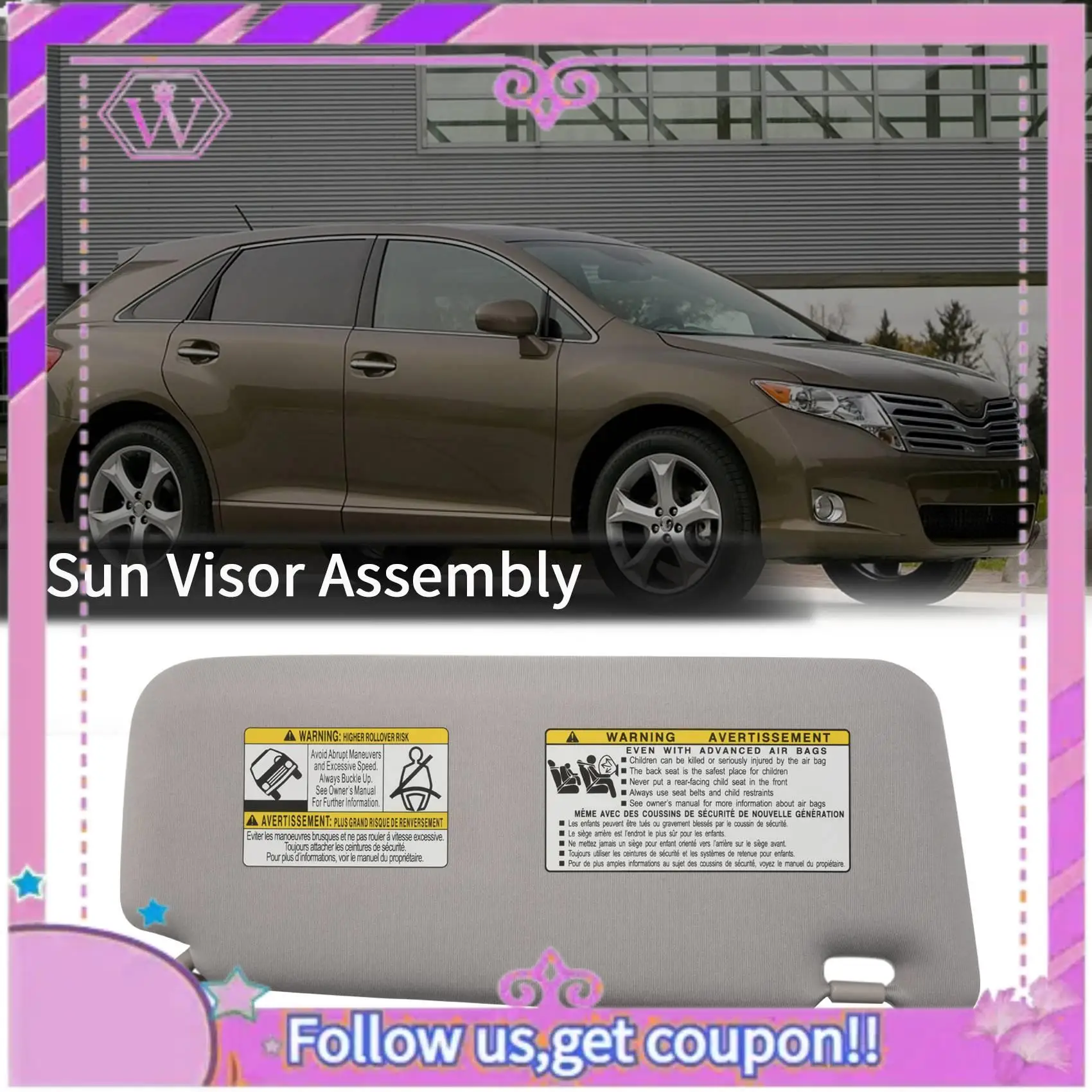 

A90U-Gray Car Sun Visor Sunshade For TOYOTA 09-16 Venza Driver Side Left 74320-0T022-B1