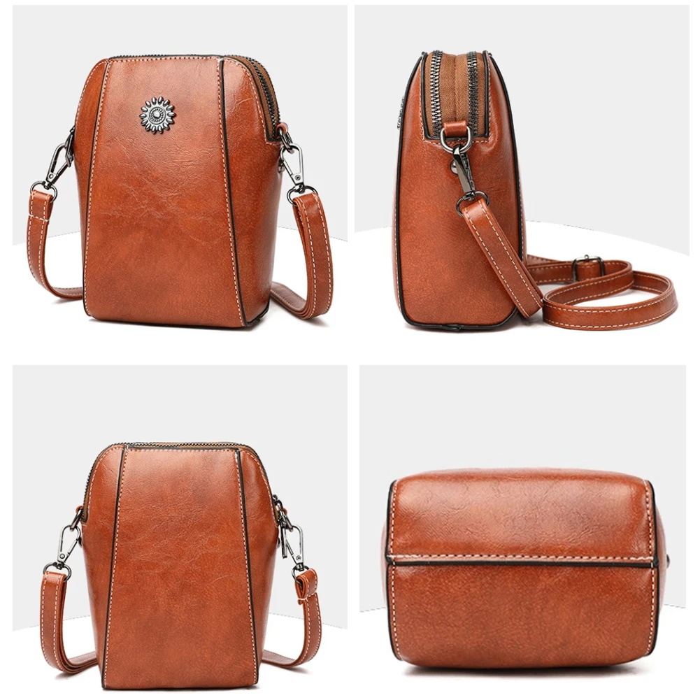 Women\'s Leather Bag Crossbody Cell Phone Bag Single Shoulder Messenger Purse Large Capacity Casual Crossbody Small Bag