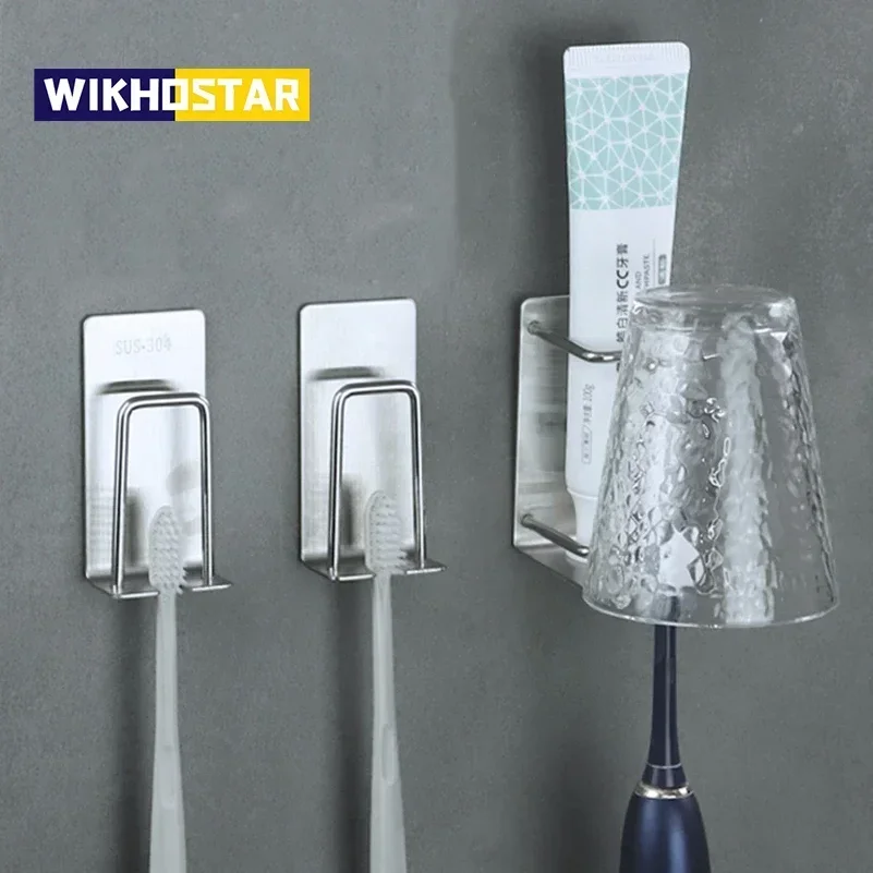 1/2 pcs Stainless Steel Toothbrush Holder Shaver Cup Wall Mount Toothbrush Storage Rack Bathroom Accessories Set