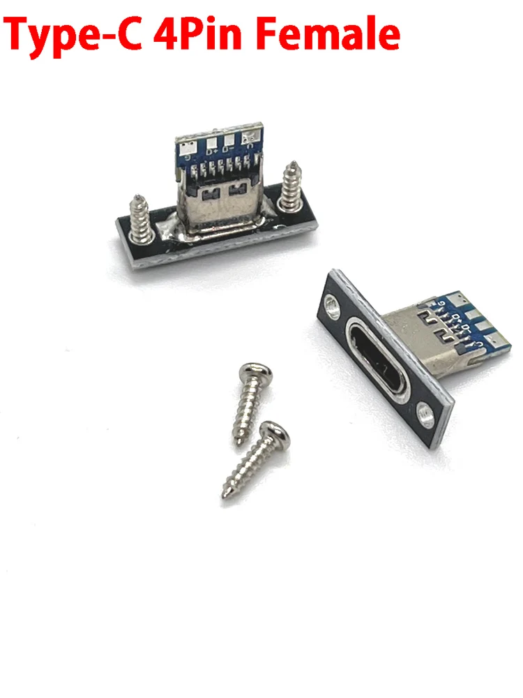 Prise USB type-c 2 broches 4 broches avec vis, ligne de bande étanche de joint à souder, connecteur femelle, connecteur de prise de Port de chargement USB