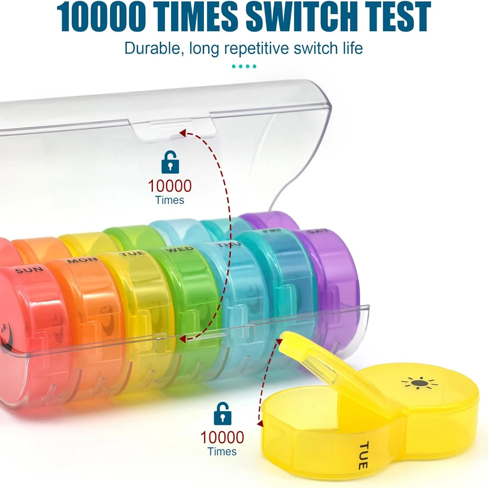 Weekly Pill Organizer 2 Times A Day, AM PM Pill Box 7 Day in Rainbow Color, Travel Pill Case for Medication Vitamins Fish Oils