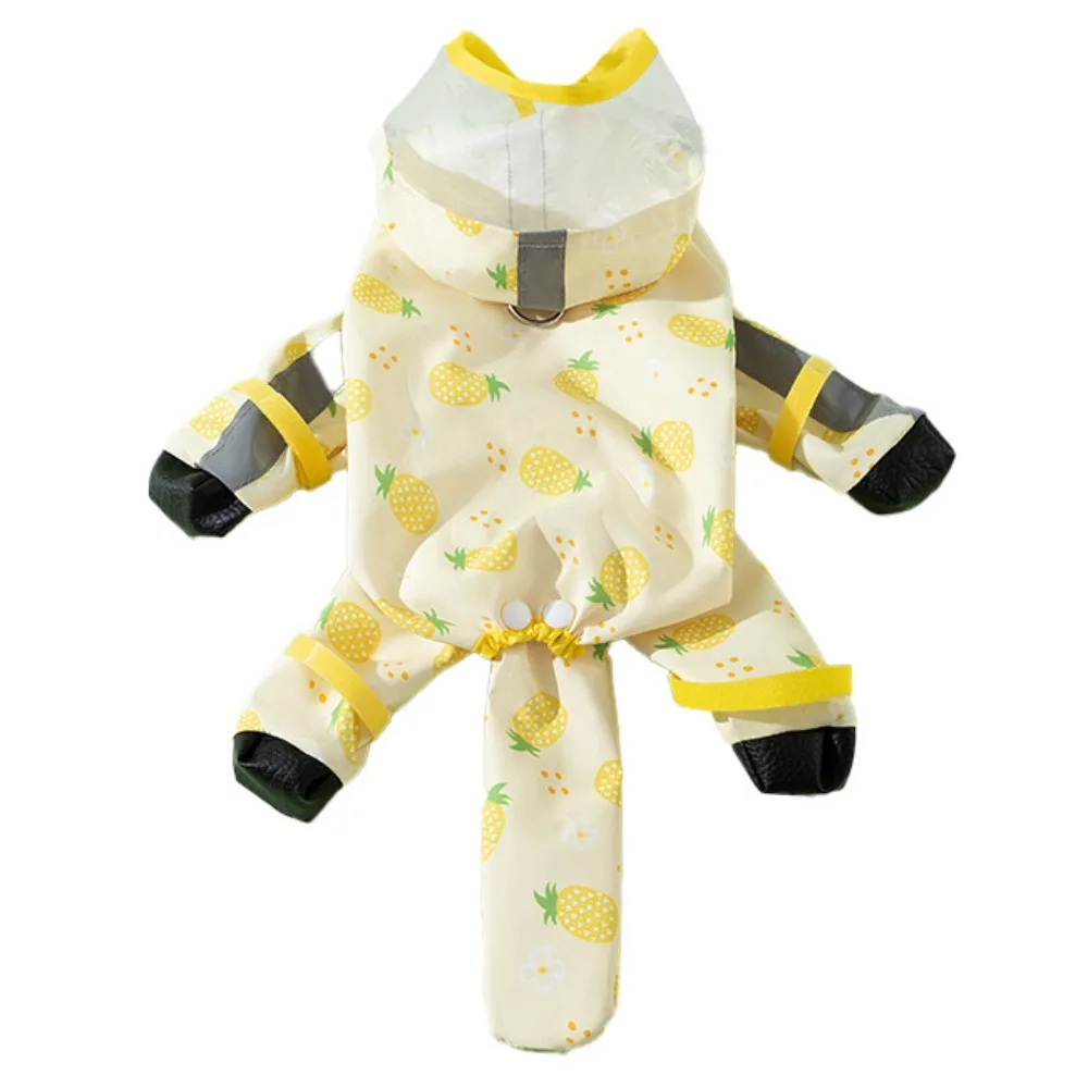 

Waterproof Dog Hooded Raincoat Windproof Reflective Four Leg Raincoat Adjustable Removable Tail Cover Small Dog Clothes Puppy