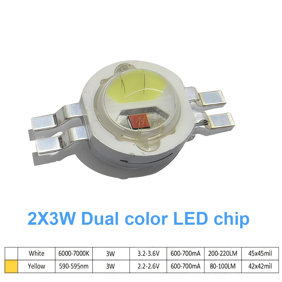 10PCS/50PCS 2X3W Dual color LED bead Two Chips High power led Diode Red white Green Blue Yellow For  bulb track Flashlight stage