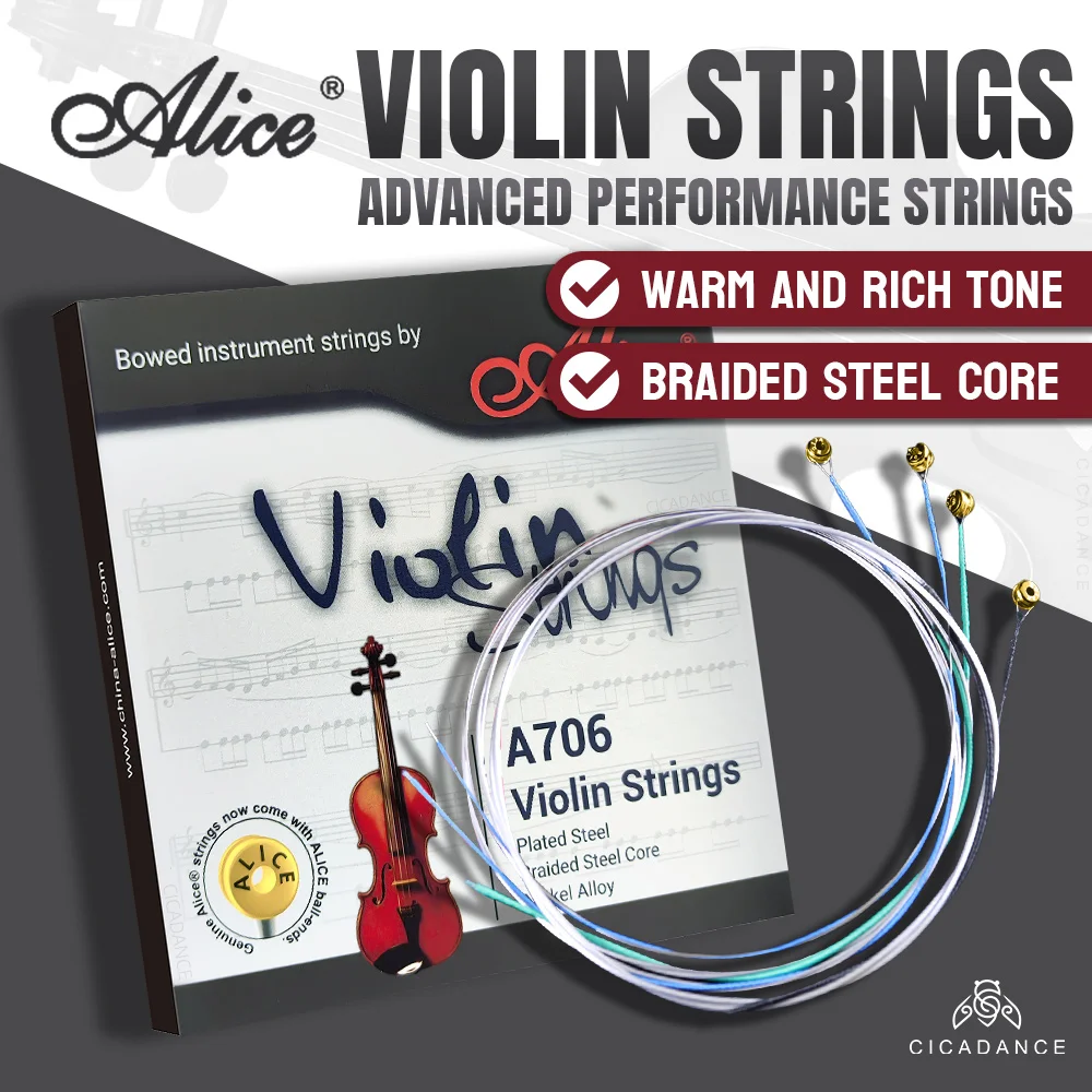 Alice Violin Strings A706 For 1/8 1/4 1/2 3/4 4/4 Universal Violin Practice Performance Warm And Full Tone Musical Accessories