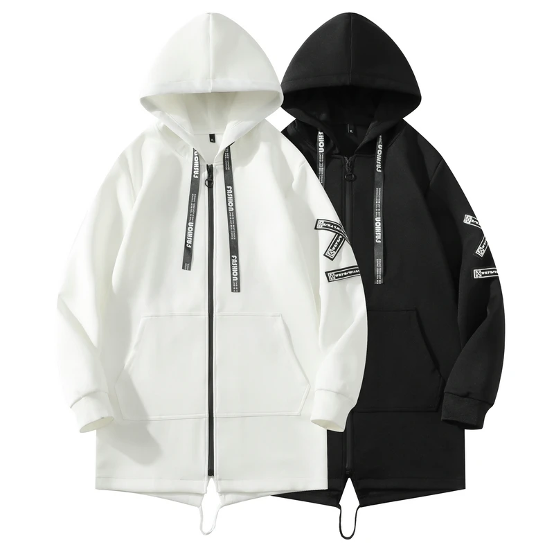 

2025 Newest Autumn Men Trench Coats Hooded Loose Trendy Jackets Oversized Outwear Zipper Windbreaker Casual Overcoat M-5XL