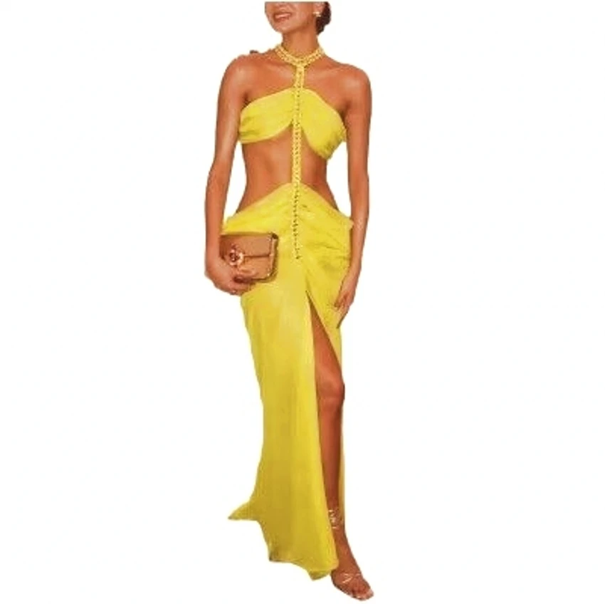 Summer Cover Ups Women Swimsuit Halter Sleeveless Robes Bathing Suit 2024 New Solid Color Beach Holiday Maxi Dresses Cover-Up