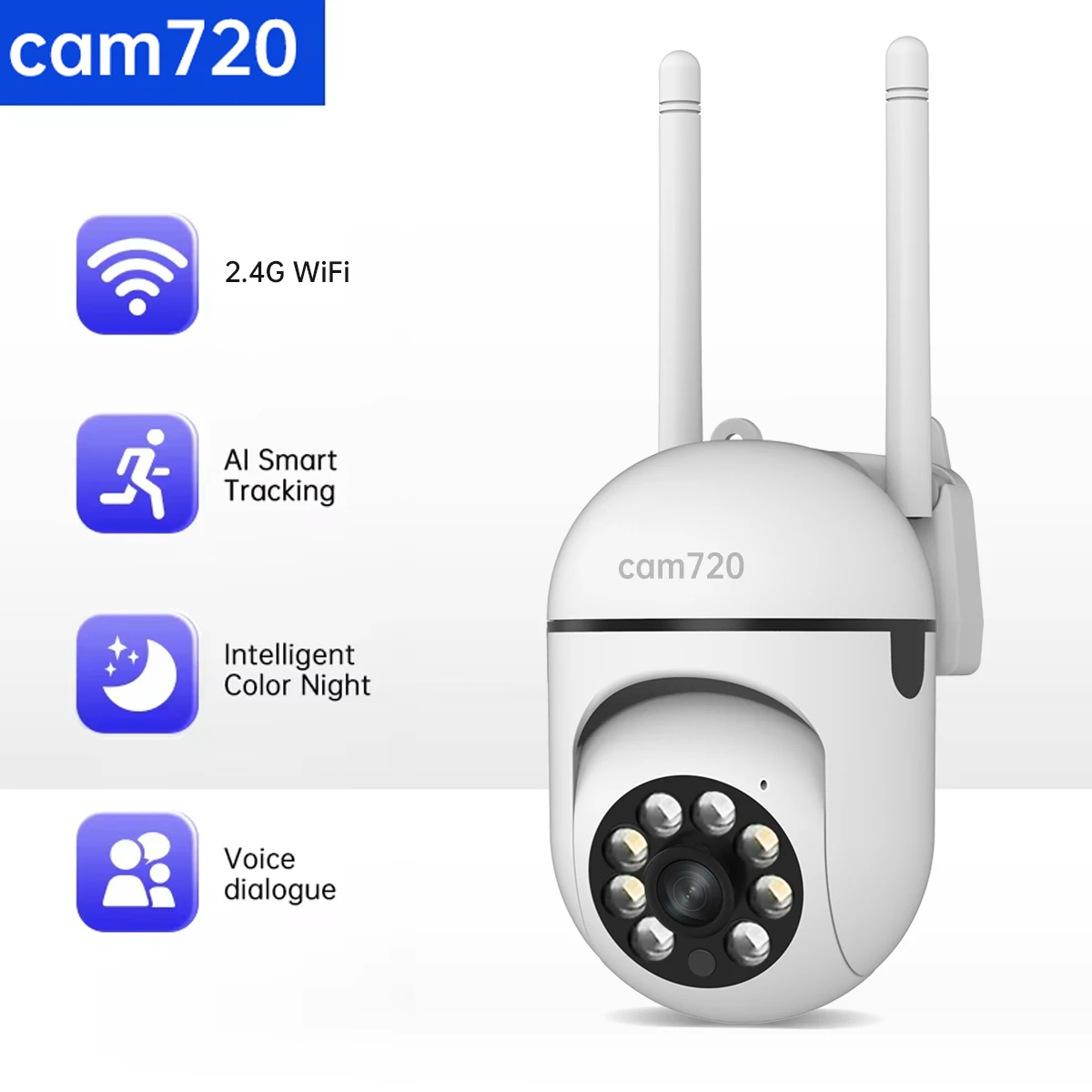 Cam720 HD WiFi IP Cameras Smart Home Wireless Security Surveillance Camera Al Tracking Two Way Audio Night Color PTZ Camera