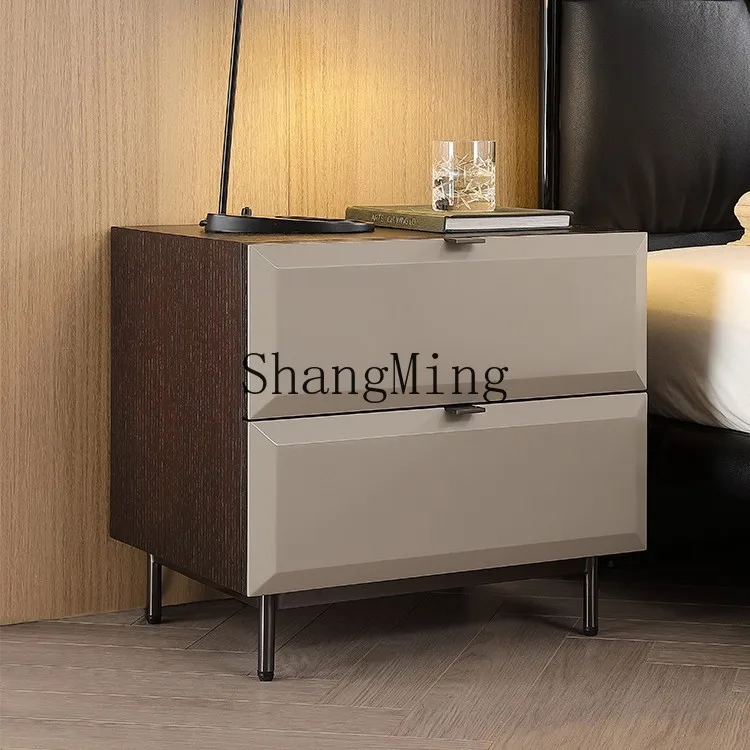 Mesita de noche laca minimalista CL, mesita de noche de madera maciza, mueble moderno de alta gama con almacenamiento de Color ahumado, patas altas