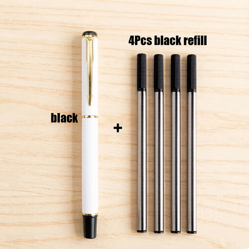 

1+4Pcs Metal Ballpoint Pen Set Refillable Smooth Writing Office School Stationery Blue & Black Ink Pens Gift Set