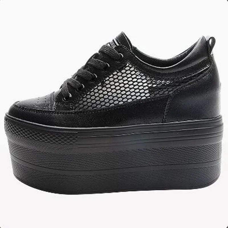 

New Fashion Women Platform Shoes Summer Breathable Mesh Female Sneakers Thick Sole Women Genuine Leather Inner Heightening Shoe