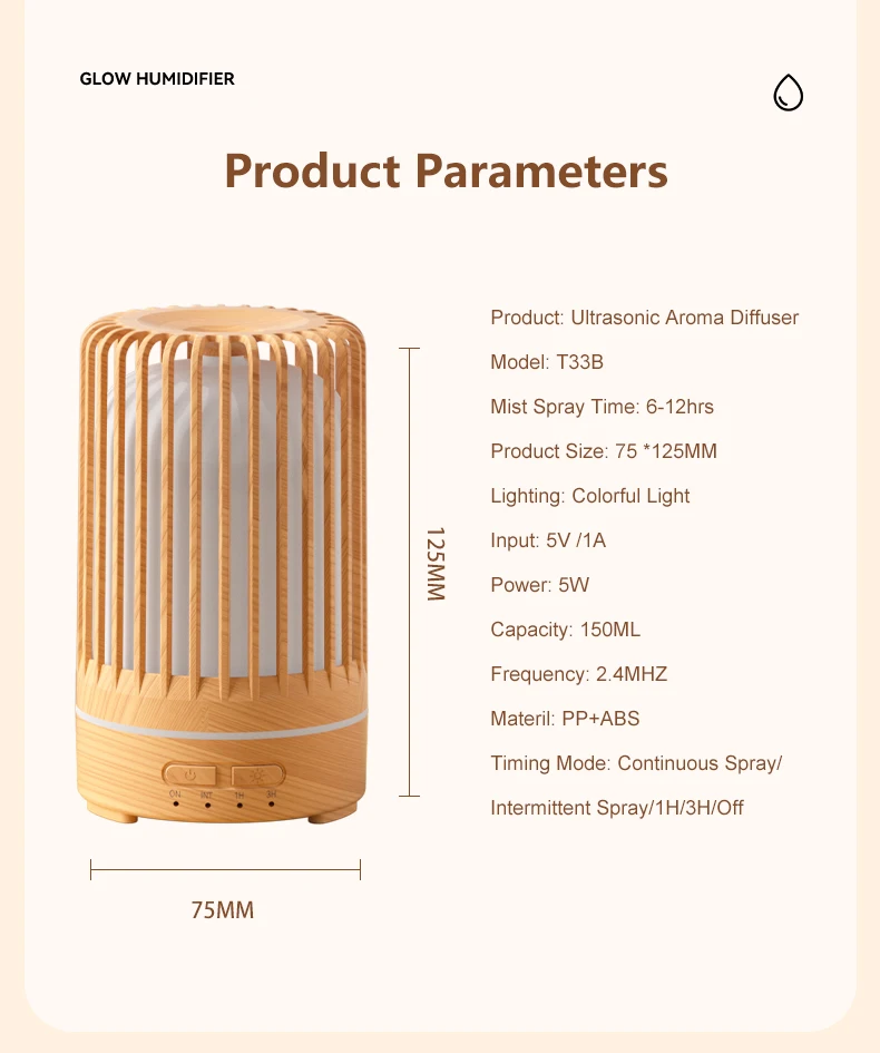 150ML Vogelkäfig-Luftbefeuchter Öl-Aromatherapie-Diffusor Ultraschall-USB-Luftbefeuchter Ätherisches Öl Diffusor mit bunten Lichtern – Detail 8