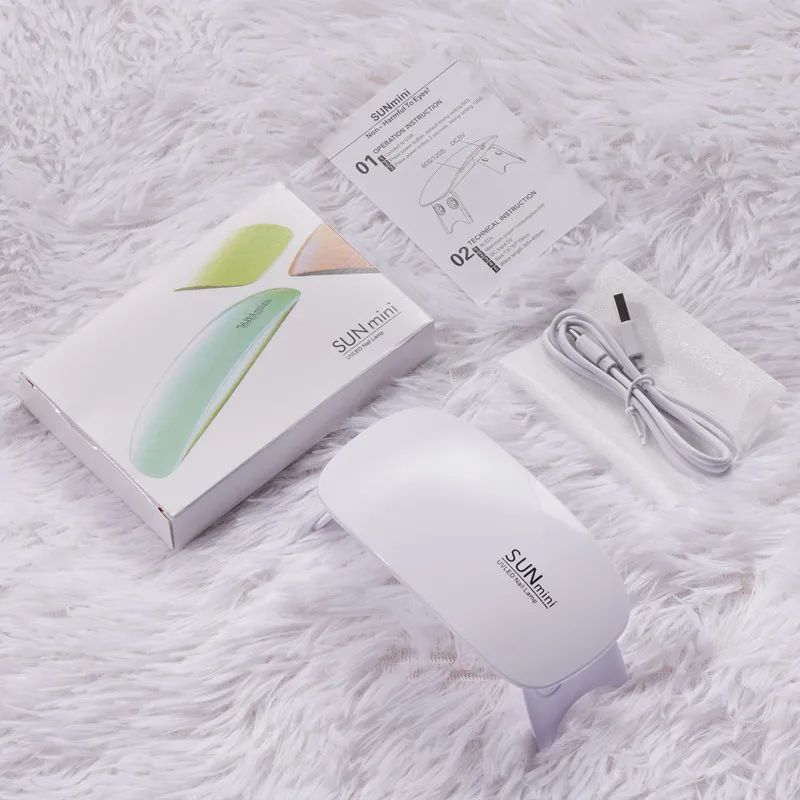 Mini UV LED Nail Lamp 6W - 6 LED Gel Polish Dryer, Foldable USB Interface 60s/120s Timing Manicure Curing Light