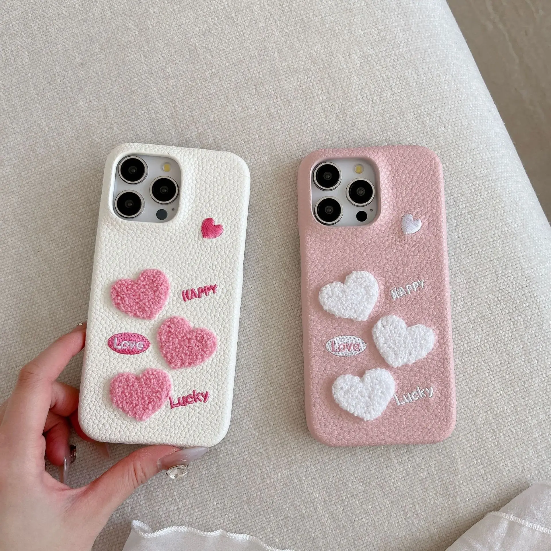 Fashion Leather 3D Love Heart Phone Case For iPhone 13 14 15 16 Pro Max 11 12 ProMax Soft Matte Silicone Full Cover