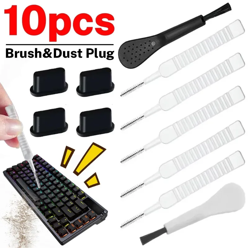 10/1Pcs Charging Port Dust Plug with Cleaning Brush for iPhone 16 15 14 13 Pro Max Plus Samsung Xiaomi iOS Type C Cleaner Set