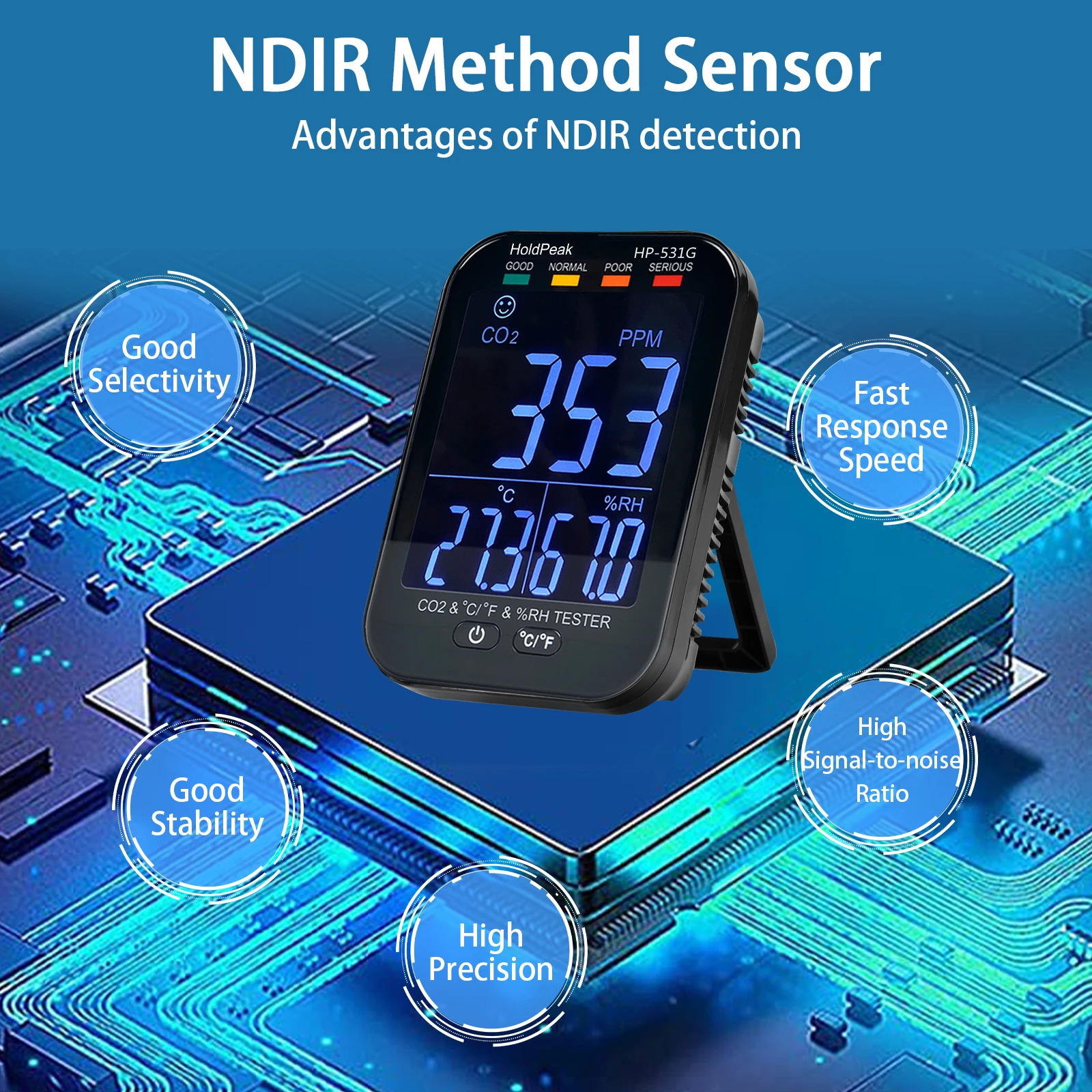Lingkungan Udara Kualitas CO2, Suhu, dan Kelembapan Monitor Peralatan Rentang Pengukuran Dari 0 hingga 10000 ppm