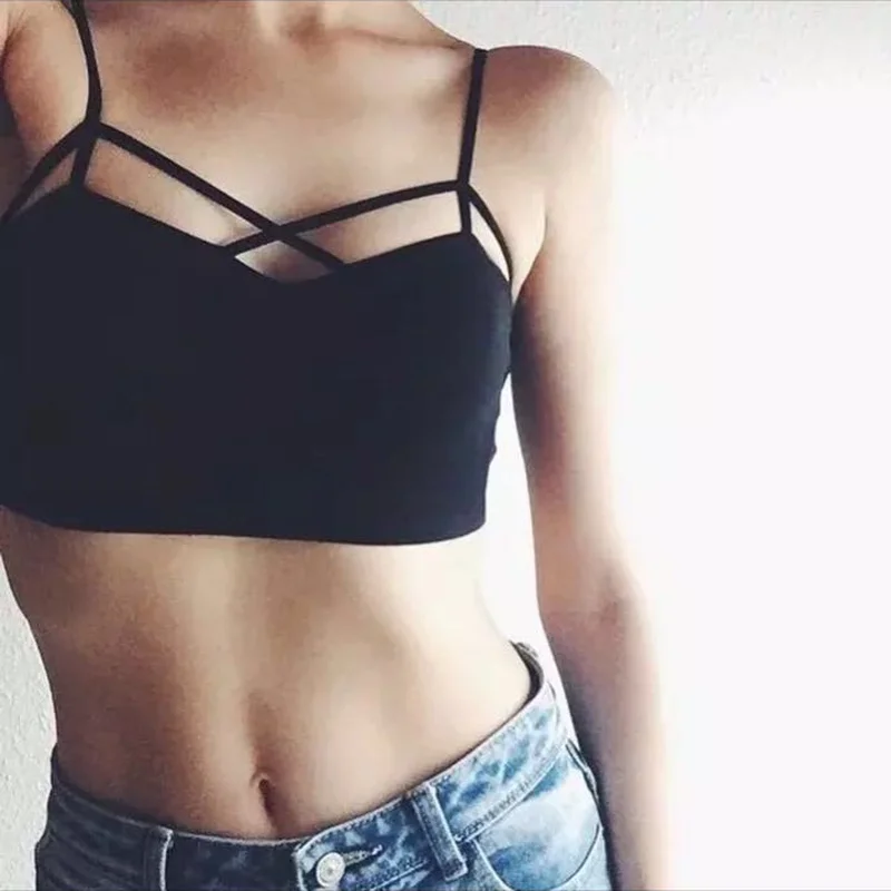 Top corto Sexy de algodón para mujer, camiseta sin mangas con Espalda descubierta, Top corto a la moda