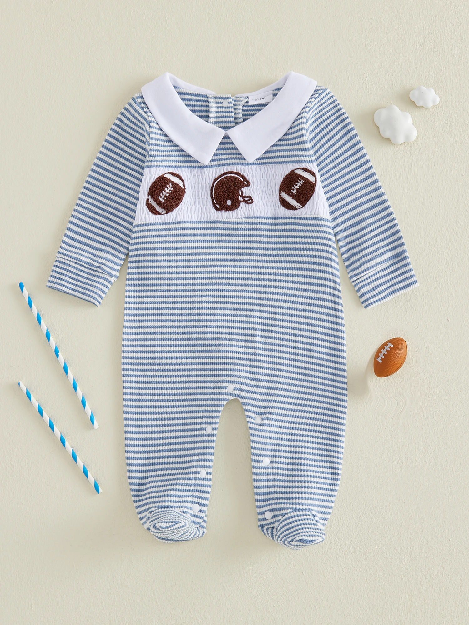 

Adorable Baby Girl Footed Romper Floral Embroidered Long Sleeve Smocked Jumpsuit Infant Footies with Ruffles