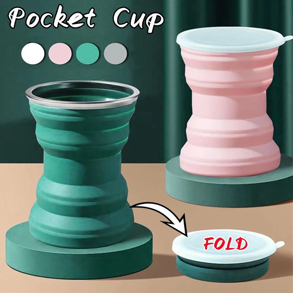 Portable Silicone Foldable Cup With Lanyard Heat Resistant Collapsible Cups Lid Folding Storage Travel Mug For Hot Water