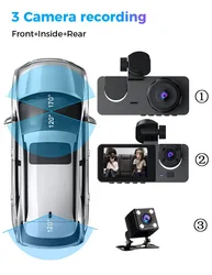 Dash Cam a 3 canali per fotocamera per auto HD 1080P videoregistratore Dashcam DVR Black Box Dual Lens DVR con telecamera per retromarcia per veicolo