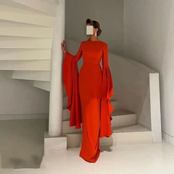 Elegante vestido de graduación para mujer, Vestidos de Noche de manga larga de meramida con cuello redondo, vestidos de fiesta simples hasta el suelo