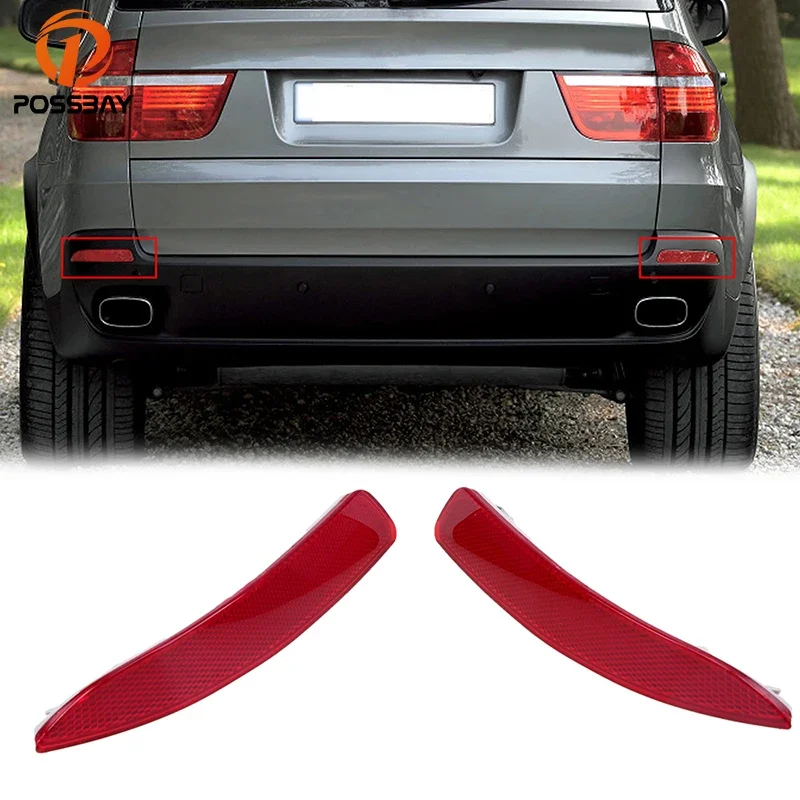 POSSBAY Red Rear Bumper Reflector Tail Lights Strip Brake Warning Lamp for BMW X5 E70 3.5d/4.8i/X5M 2007-2010 Pre-facelift