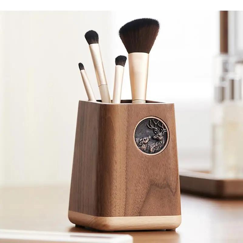 

Walnut Wooden Storage Boxes Retro Makeup Brush Jewelry Box Pencil Holders Creative Home Desktop Snack Candy Storage Containers