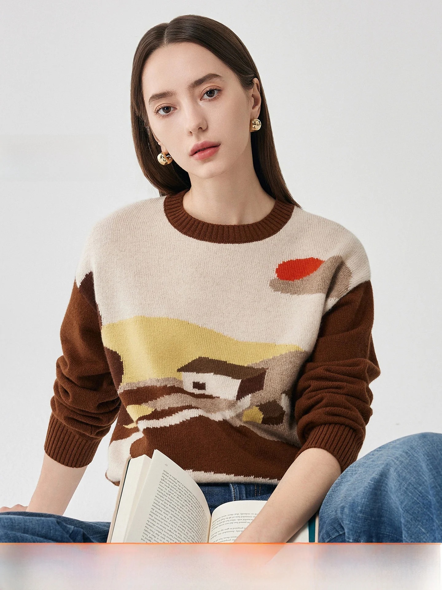 

Zhaojun Women's Knitted Wool Sweater round Ne Embedded Flower Design Base irt Autumn Winter New Sle Thi 00 Woolen Top