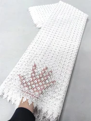 Cordón blanco de África con lentejuelas bordadas, tela de algodón de Austria, Organza doble, guipur para coser, novedad 2024